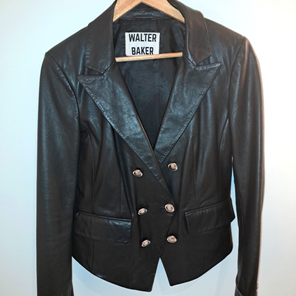Walter Baker Medium Black Leather crop blazer.  Gorgeous, soft !
